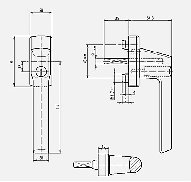 HANDLE SI-LINE LOCK.38/12 RAL 9003 C10